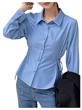 SweatyRocks Women's Button Down Long Sleeve Blouse Side